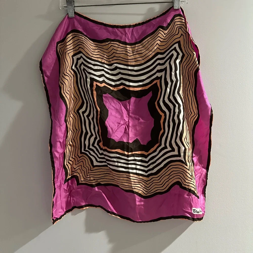 Vintage‎ Bloch Freres Paris New York All Silk Scarf Geometric Print Pink Tan